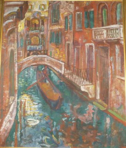 BARTA Laszlo, 1902-1961 Gondole à Venise Huile sur toile, signée en bas vers la gauche,...