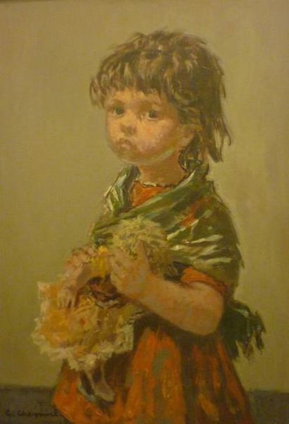 CHEYSSIAL Georges Robert, 1907-1997 Petite fille et sa poupée Huile sur toile, signée...
