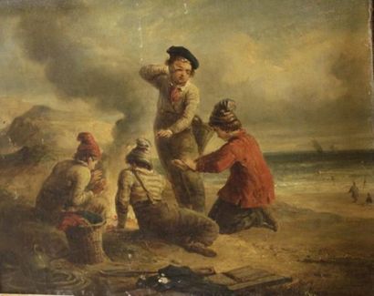 COLIN Alexandre Marie, 1798-1875 Jeunes pêcheurs faisant un feu sur la grève Huile...