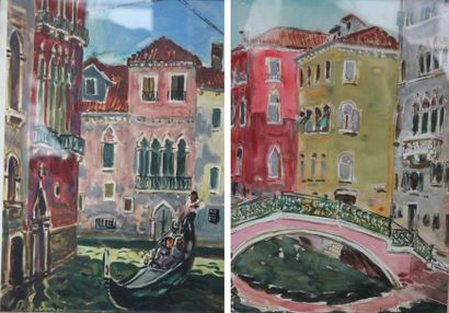 DUMAS Pierre Ludovic, 1892-1973 Vues de Venise Deux gouaches, signées en bas à droite...