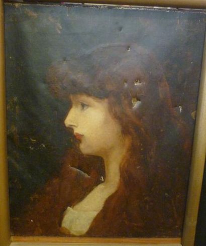 ECOLE XIXe SIECLE DANS LE GOUT DE HENNER Portrait de femme rousse, 92 Huile sur toile...