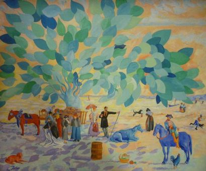 LIETARD Meix, né en 1944 Sous le grand arbre, 1981 Peinture sur toile, signée en...