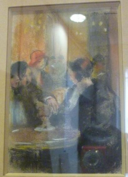 OTTMANN Henri, 1877-1927 Femme au café Pastel, signé en haut à droite, 19x12 cm