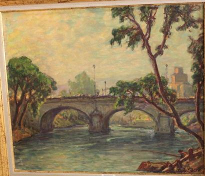 PRIMITIFF Bruno, XXe siècle Pont de Carouge Huile sur toile, signée en bas à droite,...