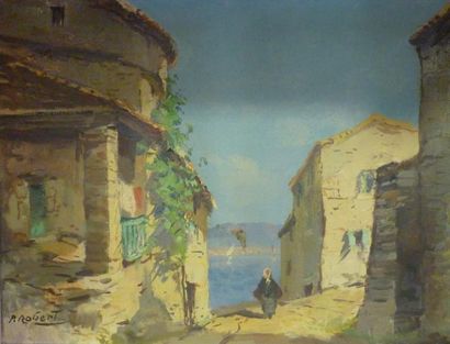 ROBERT Pierre, XXe siècle Vieux logis, environs de Roquebrune Huile sur toile, signée...