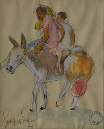 SEGAL Jacques, né en 1938 L'âne chargé Crayon noir et gouache (traces de plis), signé...