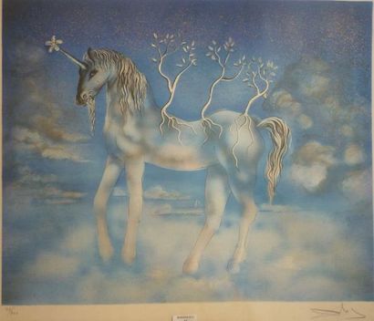 DALI Salvador, d'après La licorne - Personnage couronné Deux lithographies (taches...