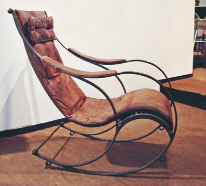 null Rocking chair victorien, B.Winfield and Co. En métal, bois, garniture de cuir...