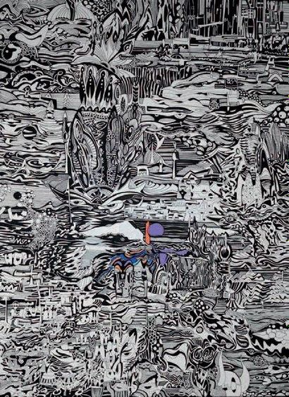 CARPENTIER Alain (né en 1953) La reine Conor Crayon et acrylique sur toile, monogrammée...