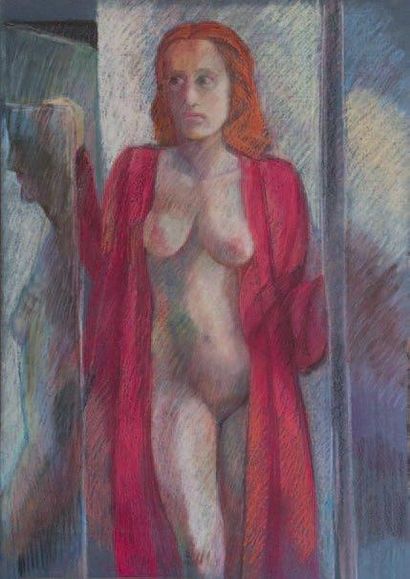 LEVINE Colette (Née en 1932) Le peignoir rouge, 1990 Pastel sur papier, signé en...