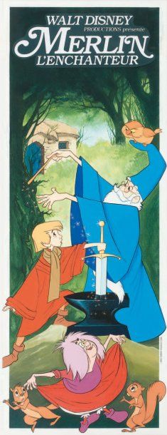 null Merlin l'enchanteur Studio Disney, 1963. Gouache original d'une affiche française...
