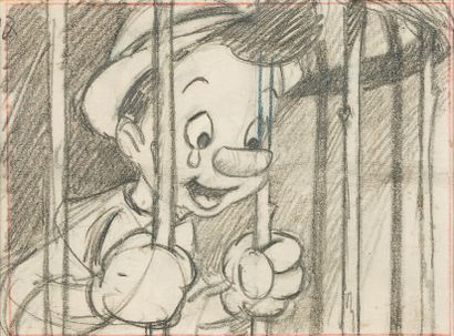 null Pinocchio - Studio Disney, 1940. Dessin original de storyboard. 10,5 x14cm....