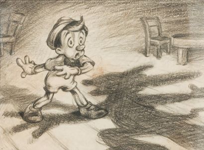 null Pinocchio - Studio Disney, 1940. Dessin original de storyboard. 14x19cm. Encadré....