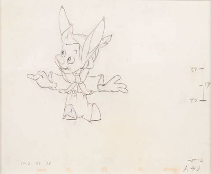 null Pinocchio - Studio Disney, 1940. Dessin d'animation original. 24,5 x 29,5 cm....