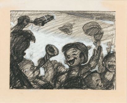 null Pinocchio - Studio Disney, 1940. Dessin original de storyboard. 15x18cm. Encadré....