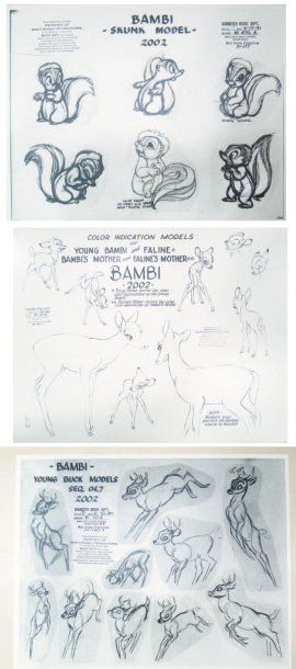 null Bambi - Studio Disney, 1942. Lot de 3 reproduction photographique d'une planche...