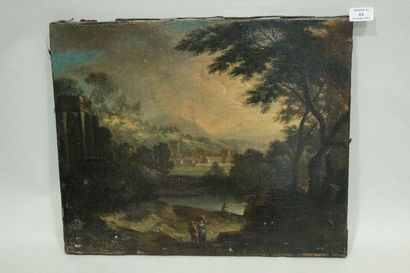 PATEL Pierre (Ecole de) 1605 - 1676 Paysage boisé au lac, avec des villageois, et...