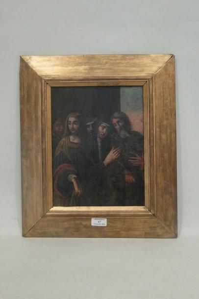 ÉCOLE FRANCAISE (Genre du XVIIe siècle) Apôtre avec les saintes femmes Huile sur...