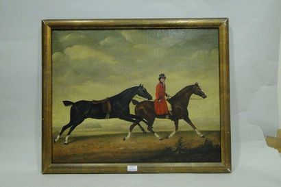 Ecole du XIXème siècle Portrait équestre Huile sur toile H.: 54.5 - L.: 68 cm
