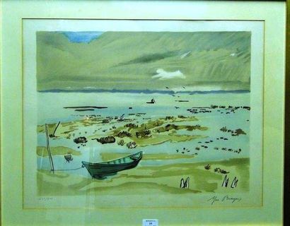 BRAYER Yves, 1907-1990 Barque et pêcheur en Camargue, lithographie en couleurs n°...