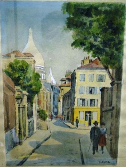 ASSUS Maurice (1880-1955) Montmartre Aquarelle et dessin. 24 x 17 cm