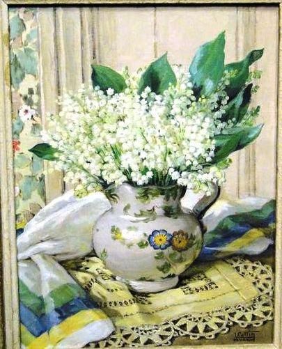 COTTIN Louise, 1907-1974 Brins de muguet Huile sur toile, signée en bas à droite,...