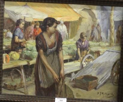 DURANDO-TOGO RICHARD, né en 1910 Jour de marché Huile sur panneau, signé en bas à...