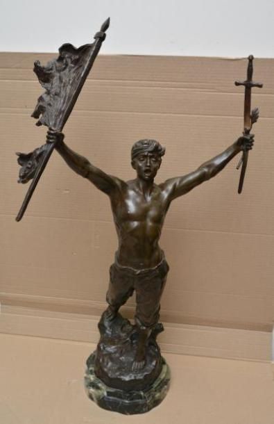 GRISARD Désiré, 1872-? Victoire! Bronze à patine brune (léger frottement, manque...