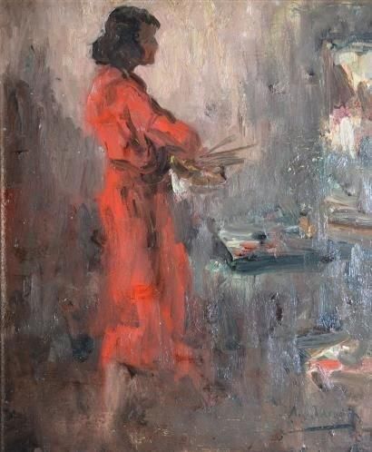 JAMAR Armand G. G., 1870-1946 Sarah Cohen à la robe rouge, 1930 (élève de JAMAR)...