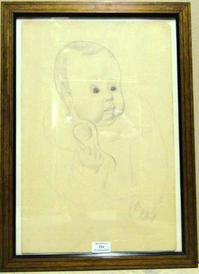 LATAPIE Louis, 1891-1972 Le bébé, dessin à la mine de plomb (insolations), signé...