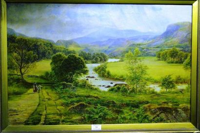 PERCY GRAVES Frederick, 1837-1903 Paysage d'Écosse à la promeneuse Huile sur toile...