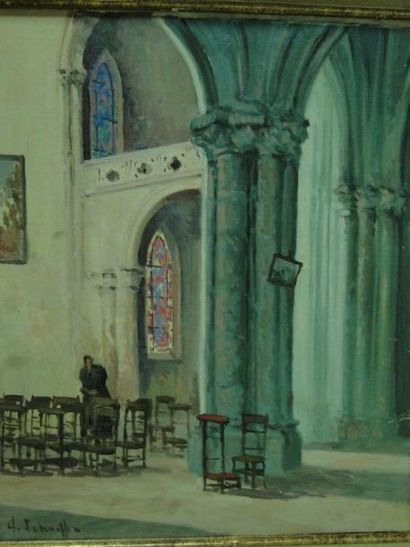 SCHAEFFER Henri (1900-1975) Eglise d'Etampes Huiles sur toile (quelques accidents),...