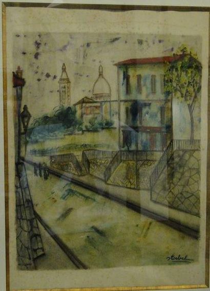 STOEBEL Edgard Montmartre, Technique mixte sur papier (piqures, rousseurs, traces...