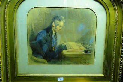 TATHAM Frederck, 1805-1878 Homme à son journal, janvier 1841 Aquarelle et rehauts...
