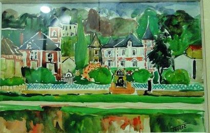 TOULET Louis Edouard, 1892-1967 Les maisons Gouache, signée en bas à droite, 30x46...