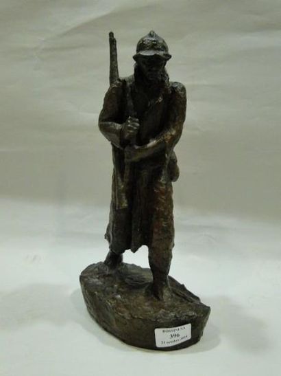 VIGIER, XXe siècle Le poilu, 1917, bronze à patine brune nuancée, n°2/16, sur le...