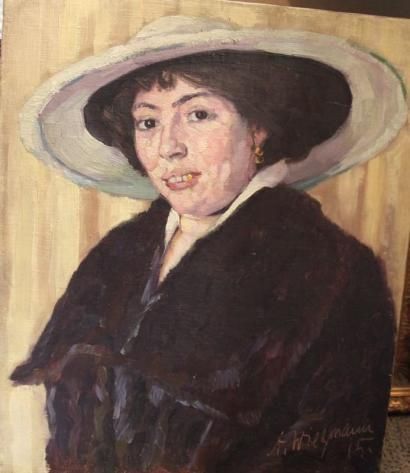 WIEGMANN Alfred, 1886-1973 Femme au chapeau, 1915 Huile sur toile, signée et datée...