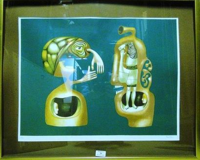 PERAHIM Jules, 1914-2008 Deux figures surréalistes Lithographie en couleurs n°53/99,...