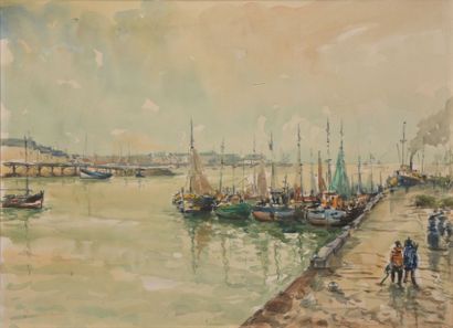 null LAVOINE Robert L. P., 1916-1999, 

Le port de Dunkerque, 

aquarelle, signée...