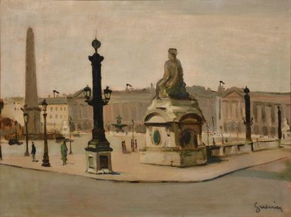 null GUERRIER Raymond, 1920-2002, 

Place de la Concorde, 

huile sur toile (traces...