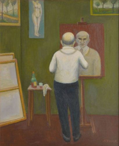 null TOPOR Abram, 1903-1992, 

Autoportrait à l'atelier, 

huile sur toile, signée...
