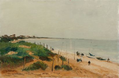 null SEBIRE Gaston, 1920-2001, 

La plage de Cabourg, 

huile sur toile, signée en...