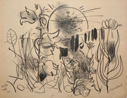null MARCHAND André, 1907-1997, 

Fleurs, Assise, 1951, 

crayon noir et estompe...