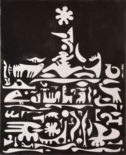 null NEHAUS Ervin, 1928-2012, 

Figures blanches sur fond noir, 

peinture sur toile,...