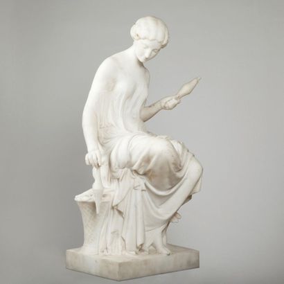 null MOREAU Mathurin, 1822-1912, 

La fileuse, 

sculpture en marbre blanc (quelques...