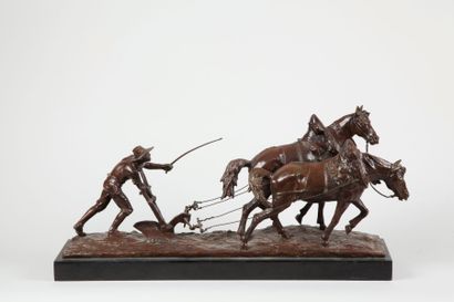 null DROUOT Édouard, 1859-1945, 

L'Aurore, 

bronze à deux patines médaille et brune...