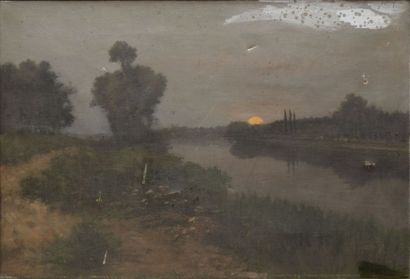 null ROSSANO Federico, 1835-1912, 

Bord de rivière au soir, 

huile sur toile (accidents...