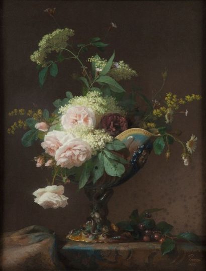 null RIVOIRE François, 1842-1919, 

Coupe de style Bernard Palissy au bouquet, 1875,...