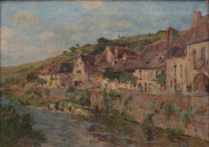 null PETITJEAN Edmond, 1844-1925, 

Lavandières près du village, 

huile sur toile...
