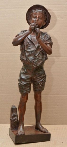 null LAVERGNE Adolphe Jean, actif en 1863-1928, 

Le jeune pêcheur, 

bronze à patine...